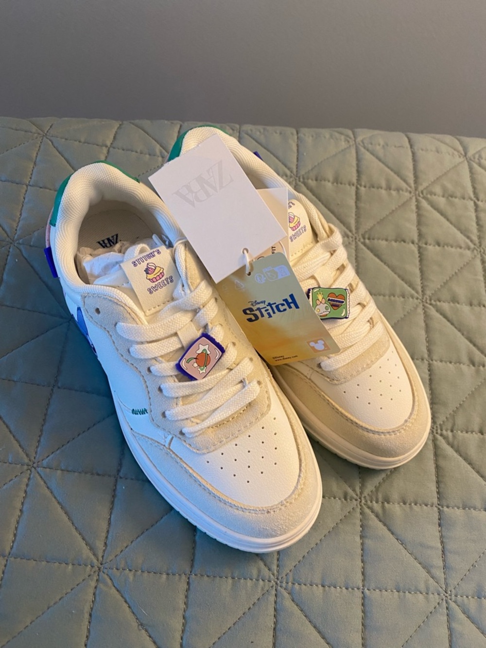 Zara Cream Sneakers with Teal & Purple Accents